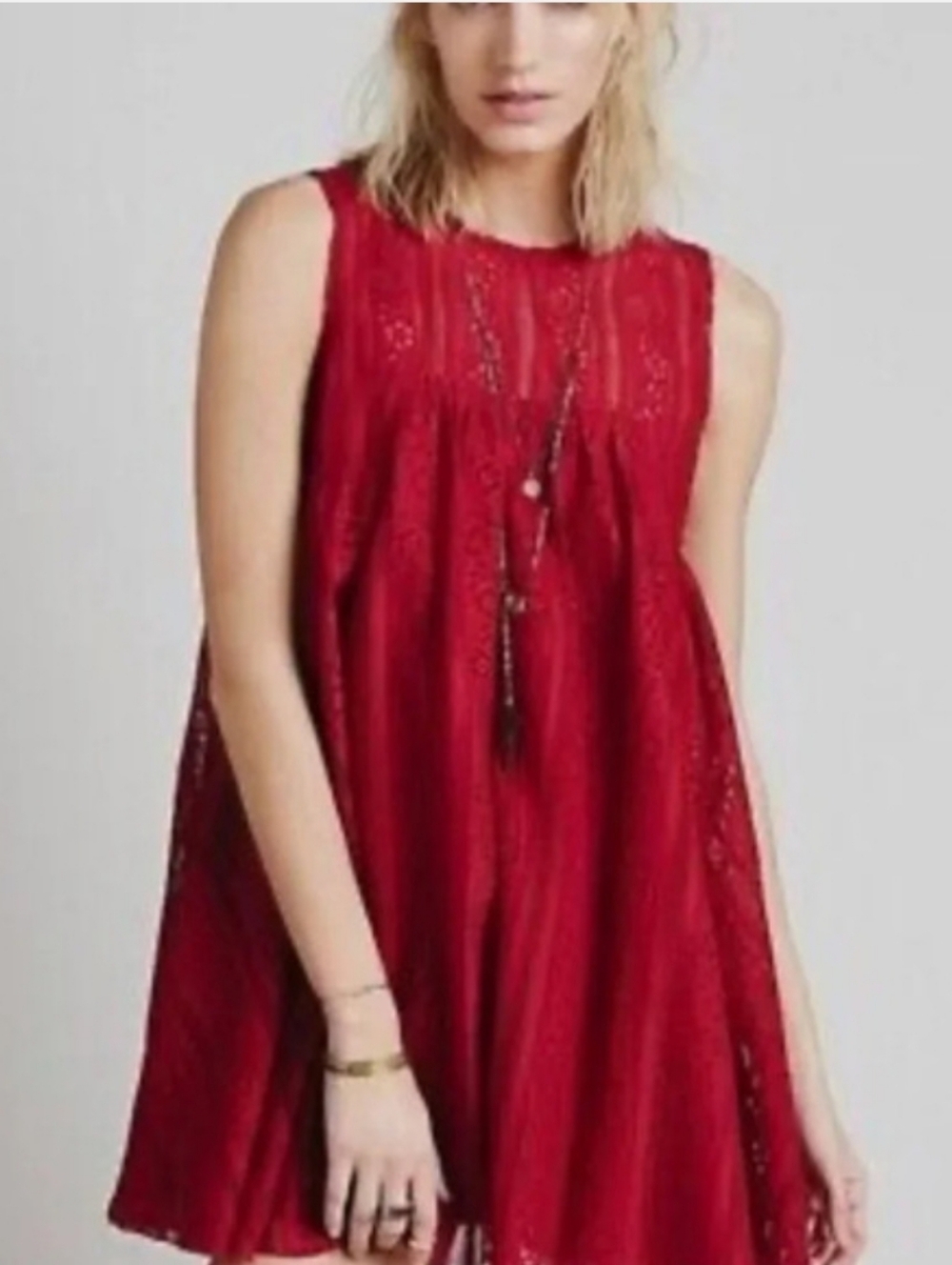 Free People Size XS Red Tu Es La Lace Mini Dress